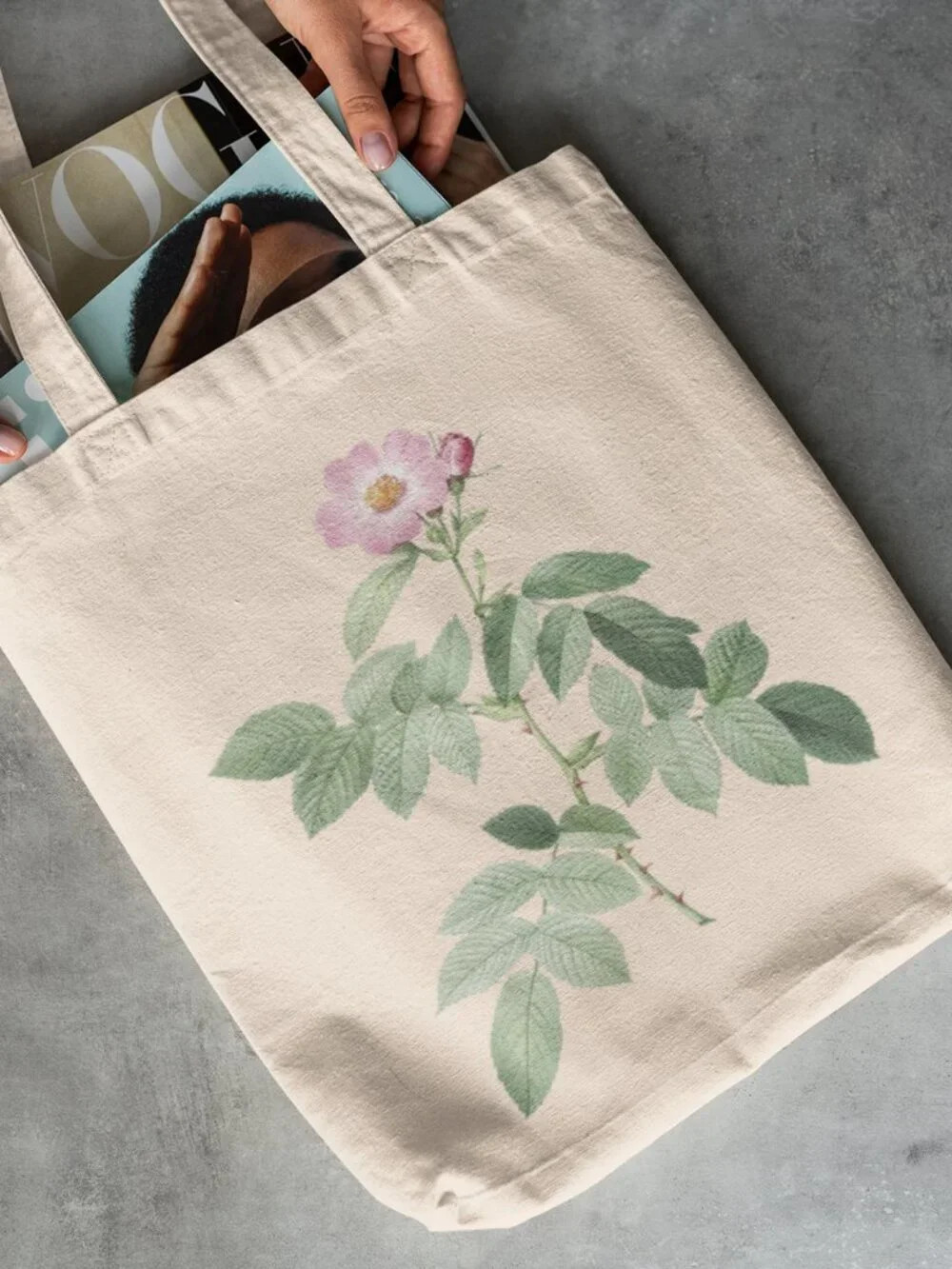 Apple Rose Vintage Floral Print Graphic Canvas Tote Bag